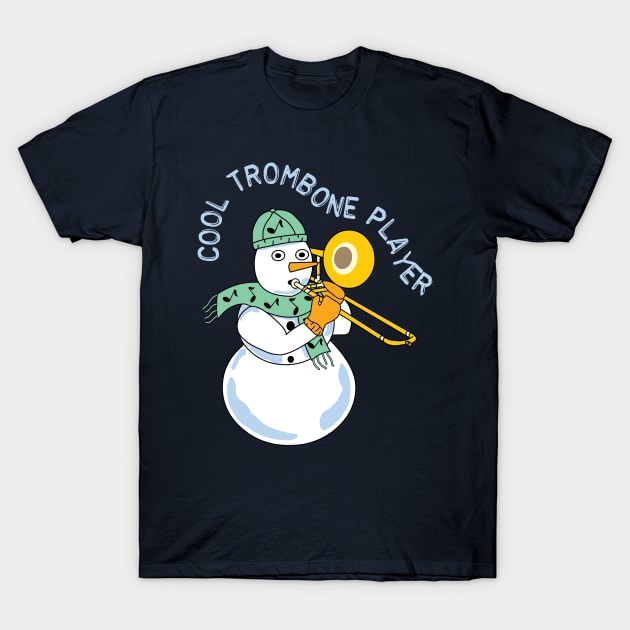 Cool Trombone Snowman Light Text T-Shirt by Barthol Graphics